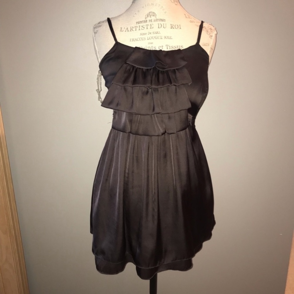 Dark Gray Semi-Formal Dress with Ruffle Details